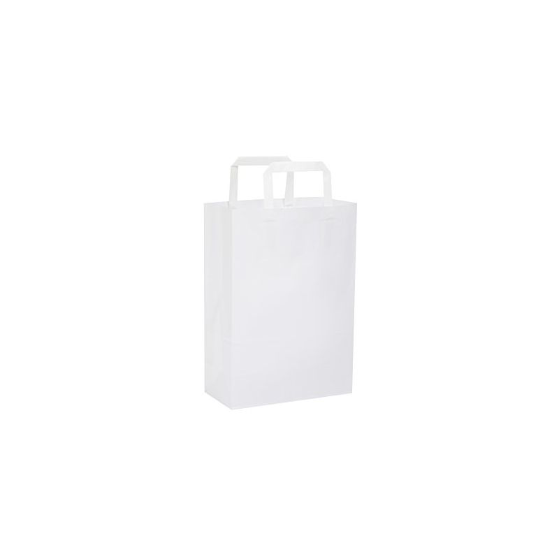 Popierinis baltas maišelis Flat rankenėlės