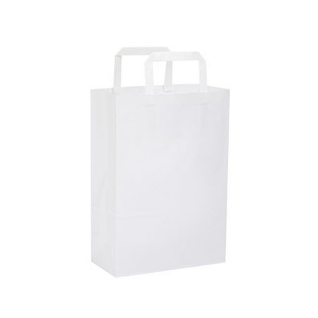 Popierinis baltas maišelis Flat rankenėlės