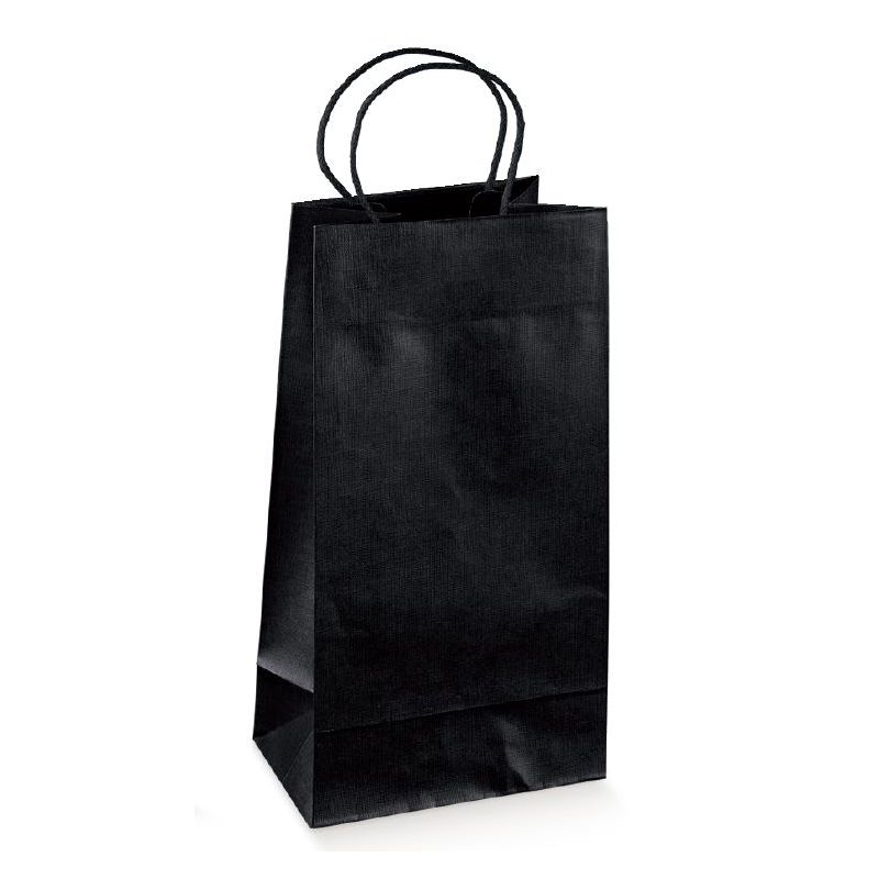 Juodas popierinis maišelis su medžiagine rankenėle