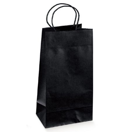 Juodas popierinis maišelis su medžiagine rankenėle