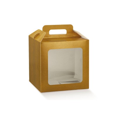 Dėžutė Valigetta su skaidriu langeliu auksinė