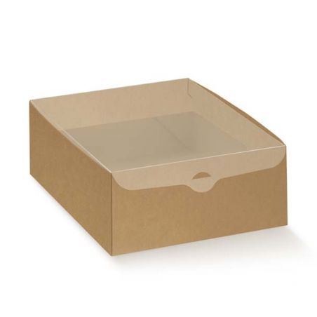 Dėžutė Dolcezza su skaidriu pvc. dangteliu kraft Dėžutė Dolcezza su skaidriu pvc. dangteliu kraft