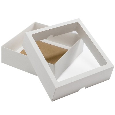 Dėžutė iš kartono su skaidriu langeliu balta
