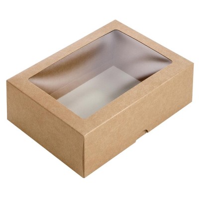 Dėžutė iš kartono su skaidriu langeliu ruda