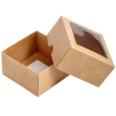 Dviejų dalių dėžutė su langeliu ruda 90 x 90 x 50 mm