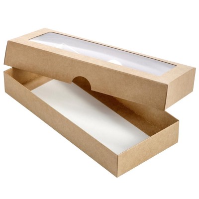 Dėžutė ruda iš kartono su langeliu 200 x 90 x 30 mm