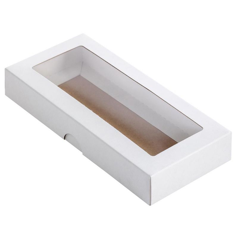 Dėžutė balta iš kartono su langeliu 200 x 90 x 30 mm