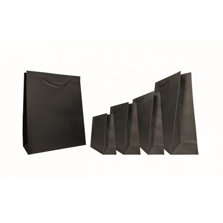 Juodas popierinis Boutique maišelis su medžiaginėmis rankenėlėmis