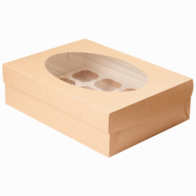 Dėžutė Eco Muf keksiukams 12 vnt. su skaidriu langeliu