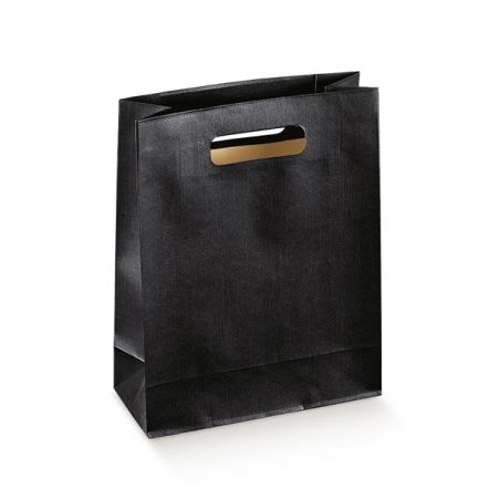 Juodas popierinis maišelis su rankenėle