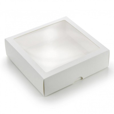 Dėžutė iš kartono su skaidriu langeliu balta